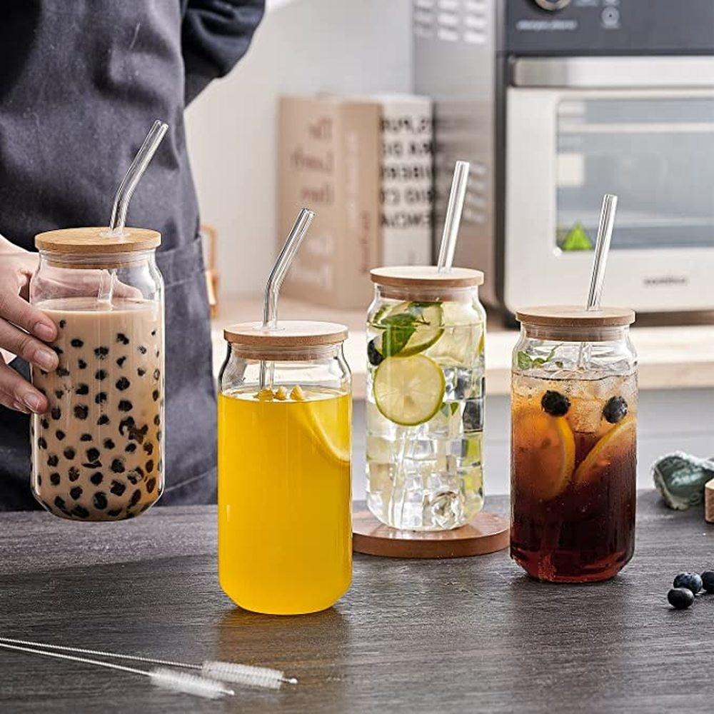 Lisslune | Elegant Can-Shape Glass Tumbler Set - 4 Premium Cups for Luxurious Drinking Experiences