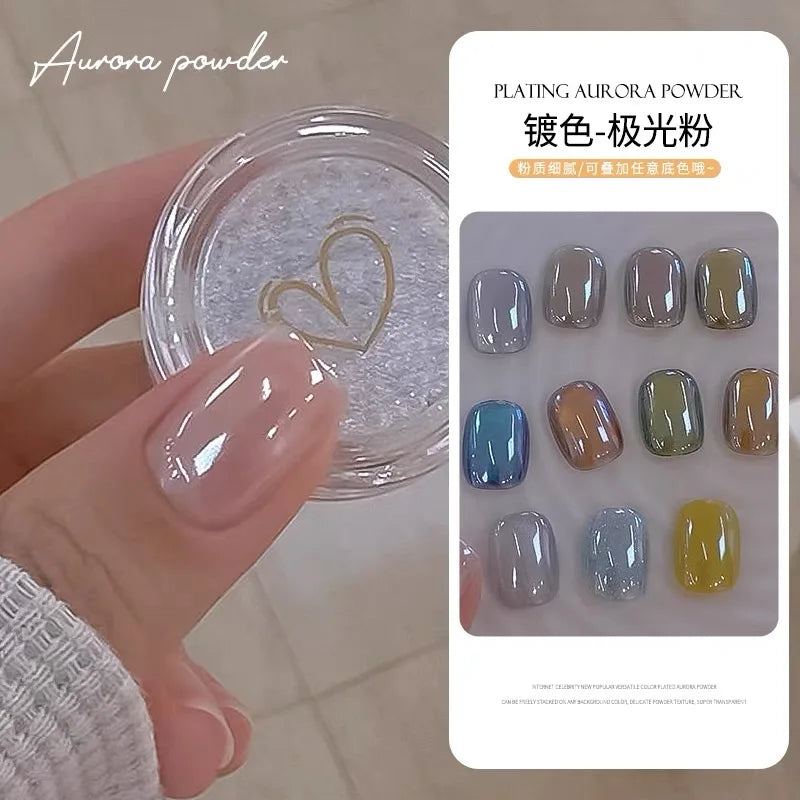 Rynx | 1jar Plating Aurora Chrome Nail Powder High Gloss Moonlight Mirror Fine Glitter Pigment Aurora Pearl Rub Dust Chrome Nails