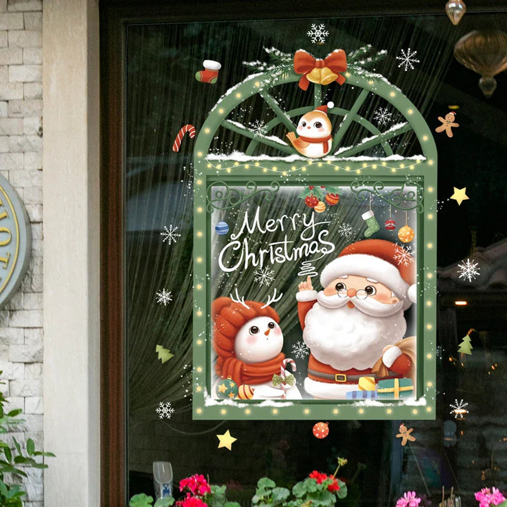 Rynx Christmas Window Stickers Santa Claus Christmas Tree Cartoon Glass Stickers Merry Christmas New Year Decorations for Home