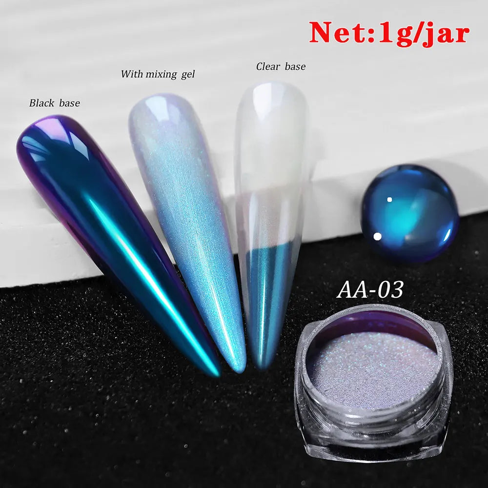 Rynx | 1jar Chrome Chameleon Aurora Nail Powder Metallic Effect Nail Glitter Pigment Mirror Nail Rubbing Dust Gel Nail Polish Accessories