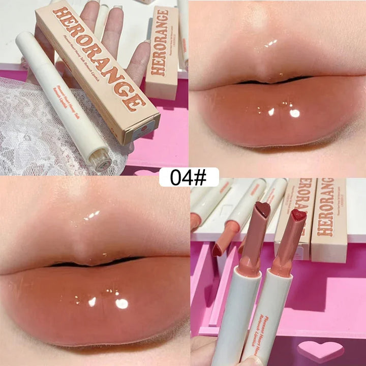Rynx | New Mirror Glass Solid Lip Lacquer Water Light Heart Shape Lipstick Pen Clear Oil Gel Lip Balm Korean Tint Makeup Girl Cosmetics