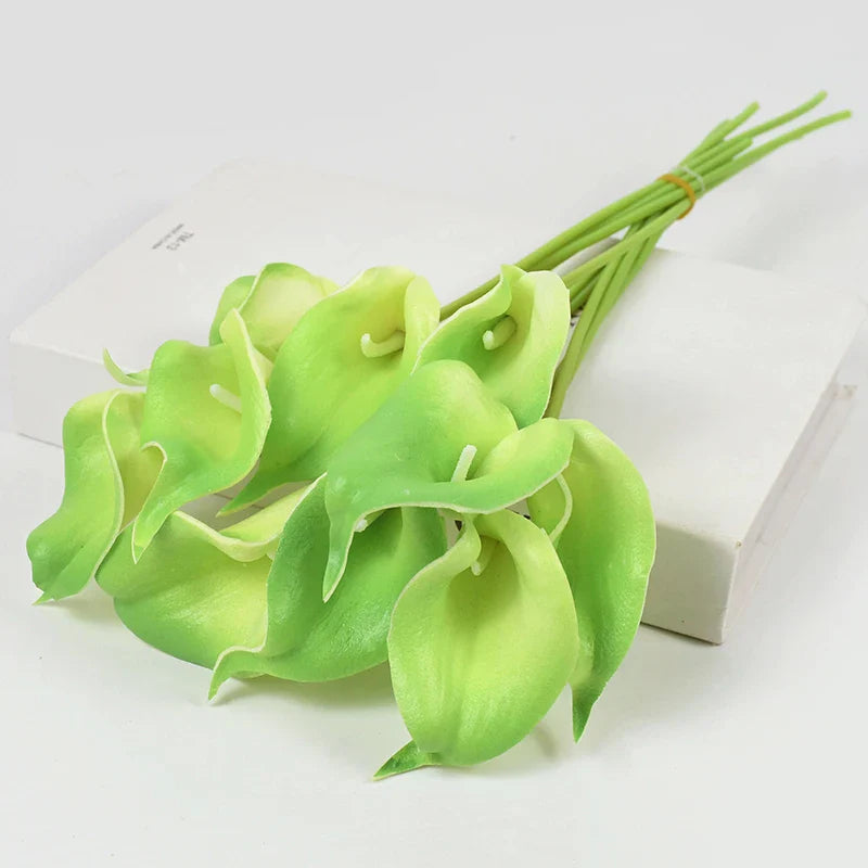 Rynx 5/10pcs Real Touch Calla Lily Artificial Flowers White Wedding Bouquet Bridal Party Home Flower Decoration Artificial Flowers
