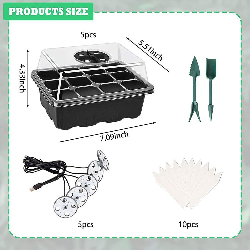 Lisslune | LED Seedling Starter Set with Humidity Control - Complete 5-Tray System for Enhanced Plant Growth