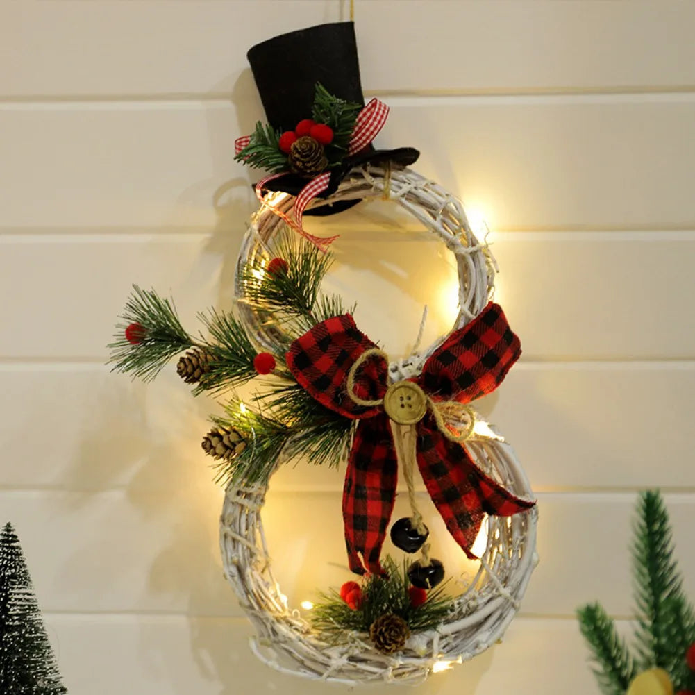 Rynx | Christmas illuminating snowman wreath garland LED light door decoration artificial apartment window wall background door hanging ornament