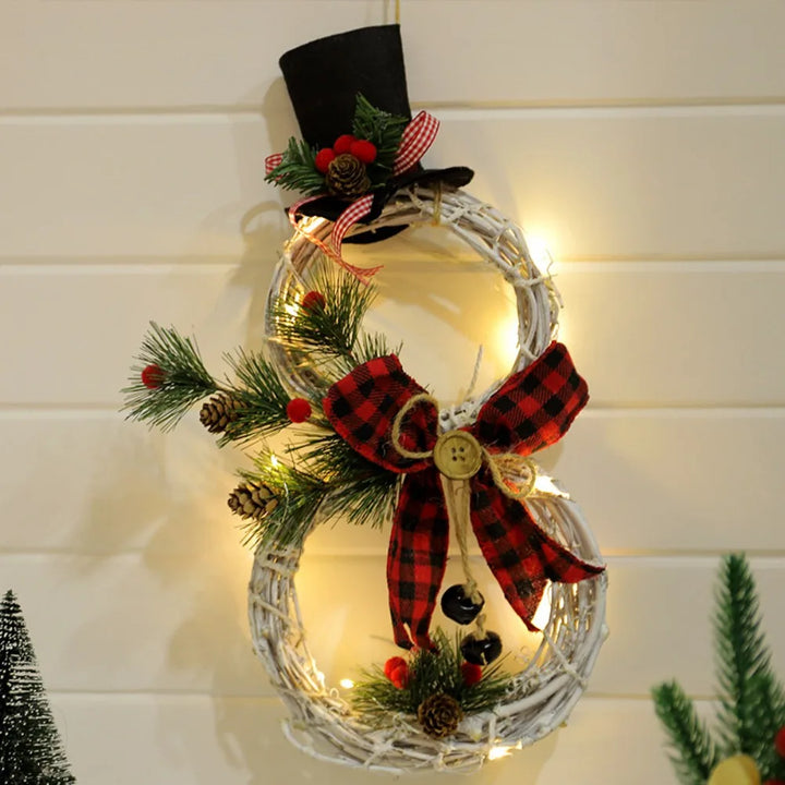 Rynx | Christmas illuminating snowman wreath garland LED light door decoration artificial apartment window wall background door hanging ornament