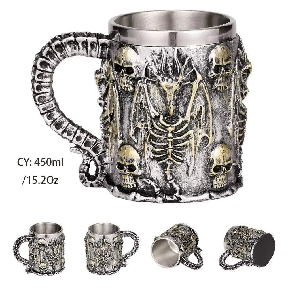 Lisslune | Medieval Dragon Resin Stainless Steel Mug as Coffee Mug or Tea Mug