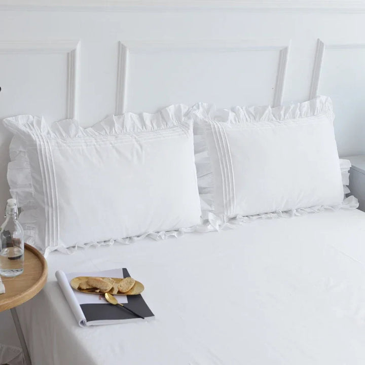 Rynx 2pcs Super Sale White Pillowcases 100% Cotton Pillowcase Bedding Pillowcase Pressed Ruffled Design Princess Pillowcases