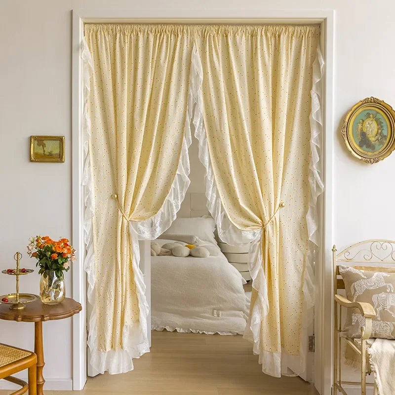 Rynx Korean Ruffle Daisy Curtains Street Bags Shadow Curtain Floral for Kitchen Bedroom Living Room Bay Window Closet Curtain
