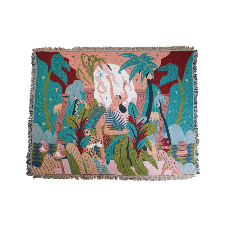 Rynx | Textile City Forest Dancer Throw Blanket Two-Sided Sofa Covers Trend Tassel Jungle Leaves In Home Decorative Tapestry 160x260cm