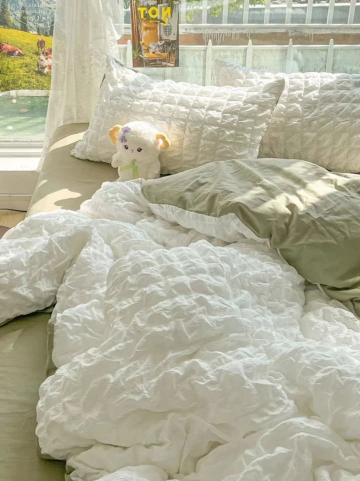 Rynx | Princess Bedding Set French Style Wash Cotton Uni Seersucker Summer Soft 2024 New Bed Sheet Set Blanket Set