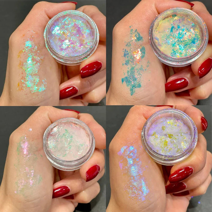 Rynx |1Jar Aurora Chameleon Snowflake Ultra-Thin Iridescent Nail Sequins Holographic Opal Eyeshadow Ice Glitter Nail Chameleon Flakes