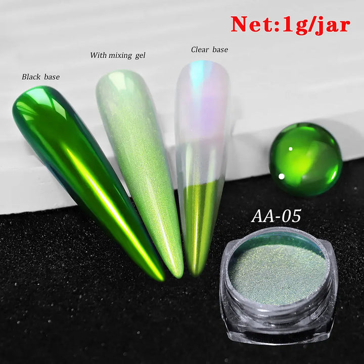 Rynx | 1jar Chrome Chameleon Aurora Nail Powder Metallic Effect Nail Glitter Pigment Mirror Nail Rubbing Dust Gel Nail Polish Accessories