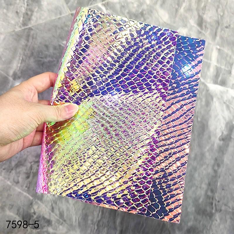 Lisslune | Iridescent Rainbow Snake Skin Holographic PVC Craft Fabric - Perfect for Artistic Creations
