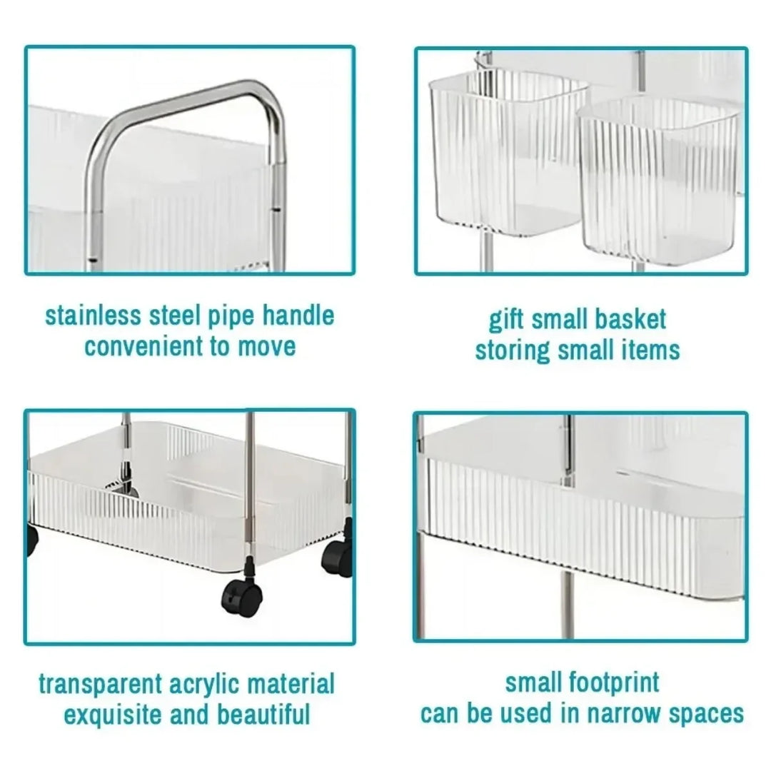 Rynx | Trolleys Storage Shelf Multi-Layer Transparent Acrylic Movable Cart Cosmetics Snack Storage Shelf Bookshelf Home Organizer
