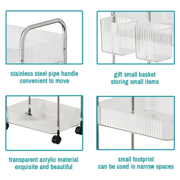 Rynx | Trolleys Storage Shelf Multi-Layer Transparent Acrylic Movable Cart Cosmetics Snack Storage Shelf Bookshelf Home Organizer