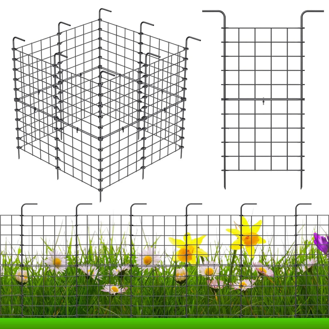 Rynx | Decorative Outdoor Garden Fence, 24" Coated Metal Rust-Free Wrought Iron Border, Foldable Flower Bed Barrier Section, Stake Edge