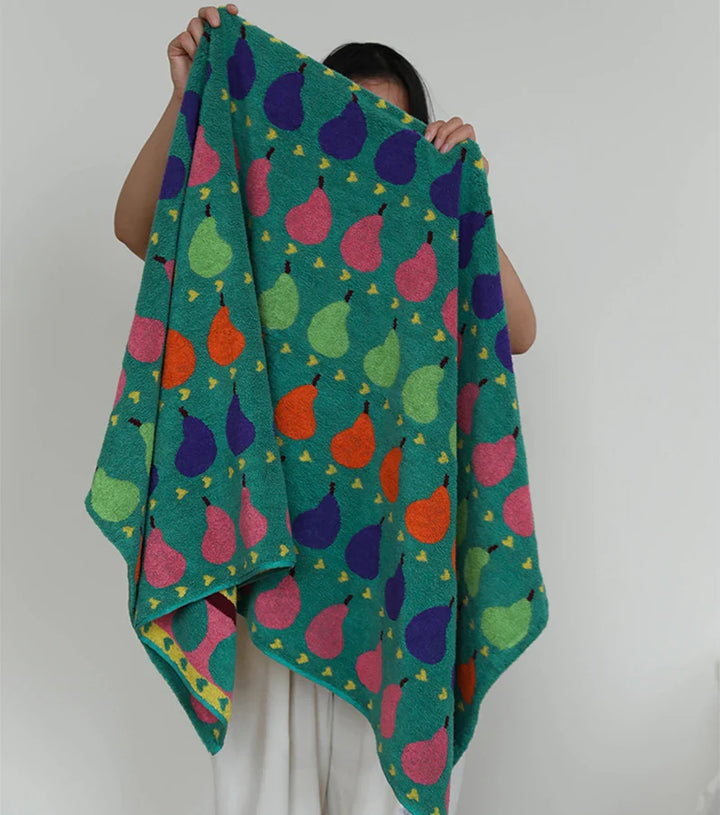 Rynx | Cute Fruit Pear Pattern Cotton Soft Face Towel for Kids Absorbent Bath Towel Comfortable Cotton Household Towel Beach Towels