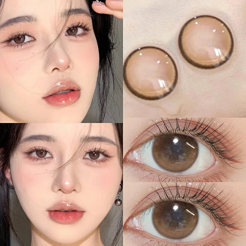Lisslune | 1 Pair Korean Colored Contact Lenses for Visual Impairment Myopia Brown Eye Lenses Round Soft Premium Beautiful Pupils