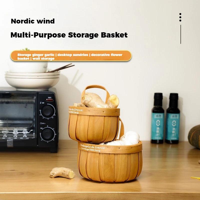 Lisslune | Charming Bamboo Wall Basket for Storing Spring Onions, Ginger, and Garlic