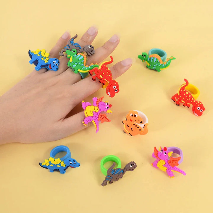 Rynx 6 Piece Dinosaur Party Rubber Bracelets Rings Kids Boys Jungle Dino Theme Birthday Party Decorations Gifts for Guests