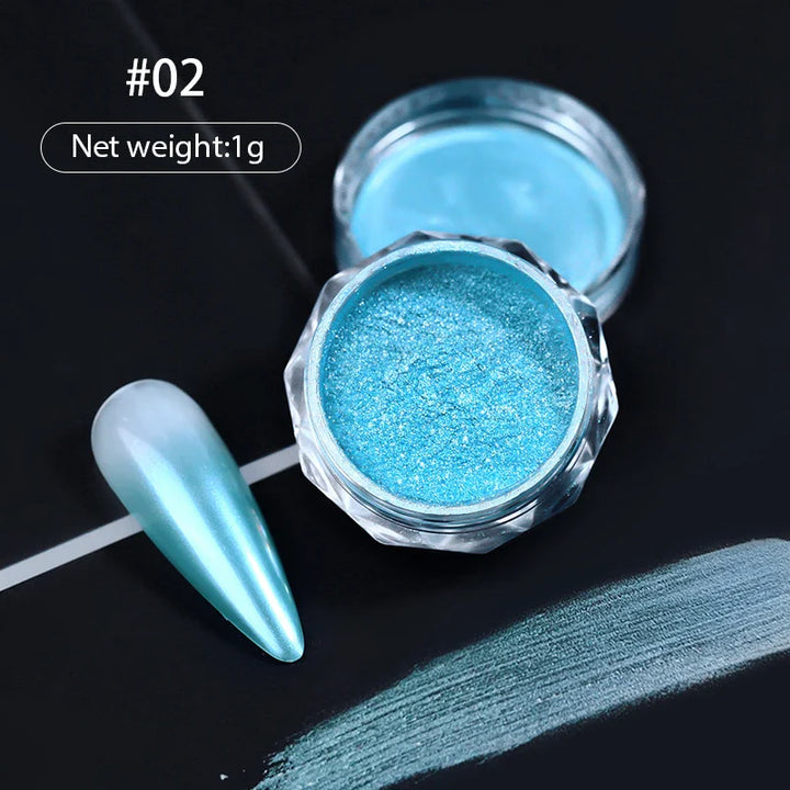 Rynx | Aurora Pearl White Nails Glitter Dust Chrome Gradient Rubbing on Powder Mirror Reflective Magnetic Pigment Nail Art Decorations