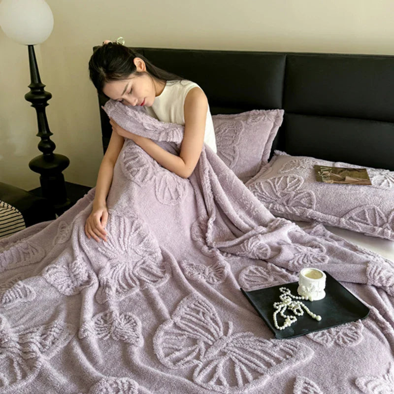 Rynx | Summer blanket Cool blanket 2024 New velvet solid color Jacquard multifunctional throw blanket, Jacquard butterfly style