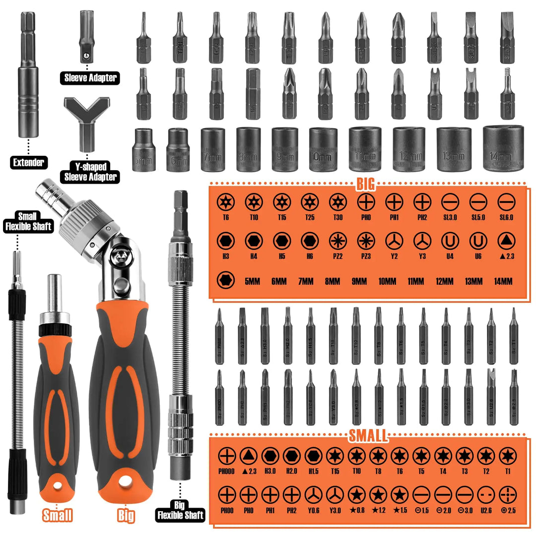 Lisslune | 68-in-1 Ratchet Screwdriver Set with Magnetic Bits & Extension Rod – FortiDrive