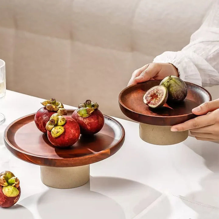 Rynx | Japanese Cake Fruit Plate Wooden Egg Holder Dessert Storage Rack Ceramic High Foot Snack Decorative Plate Kitchen Accessories