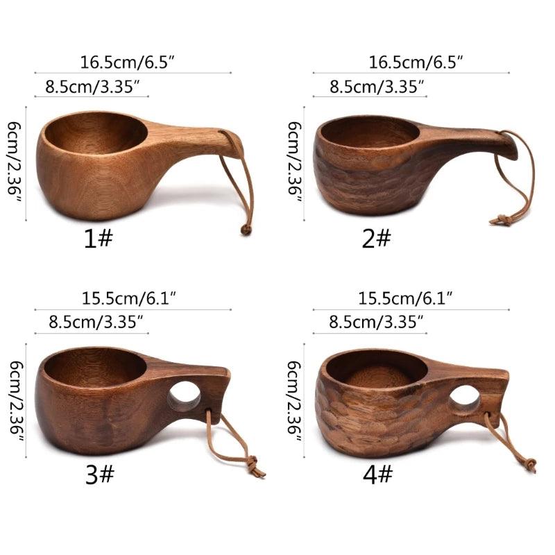 Lisslune | Acacia Wood Finland Kuksa Travel Mug with Handle and Leather Rope Holder - Stylish Drinkware for Coffee, Tea, and Juice
