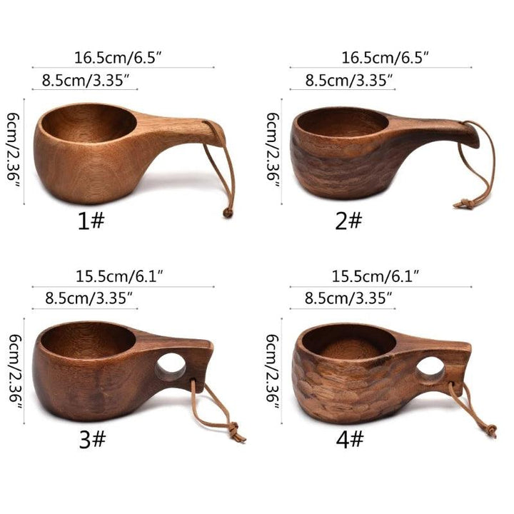 Lisslune | Acacia Wood Finland Kuksa Travel Mug with Handle and Leather Rope Holder - Stylish Drinkware for Coffee, Tea, and Juice