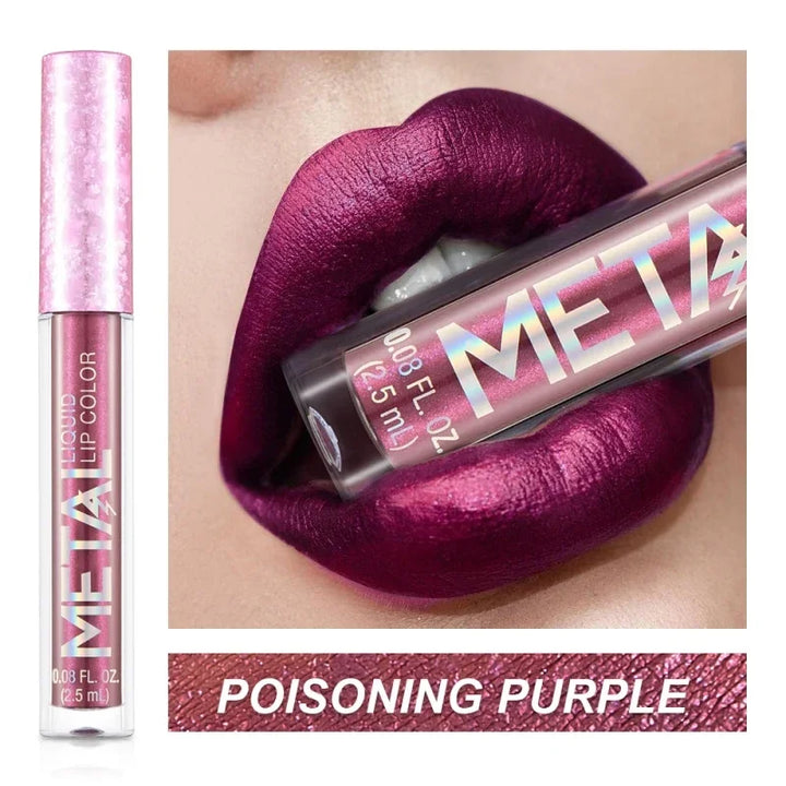Rynx | Matte Glitter Liquid Lipstick Makeup Waterproof Non-sticky Cup Metal Lipstick Set Long-lasting Shiny Lip Color Shade Charming Lipstick