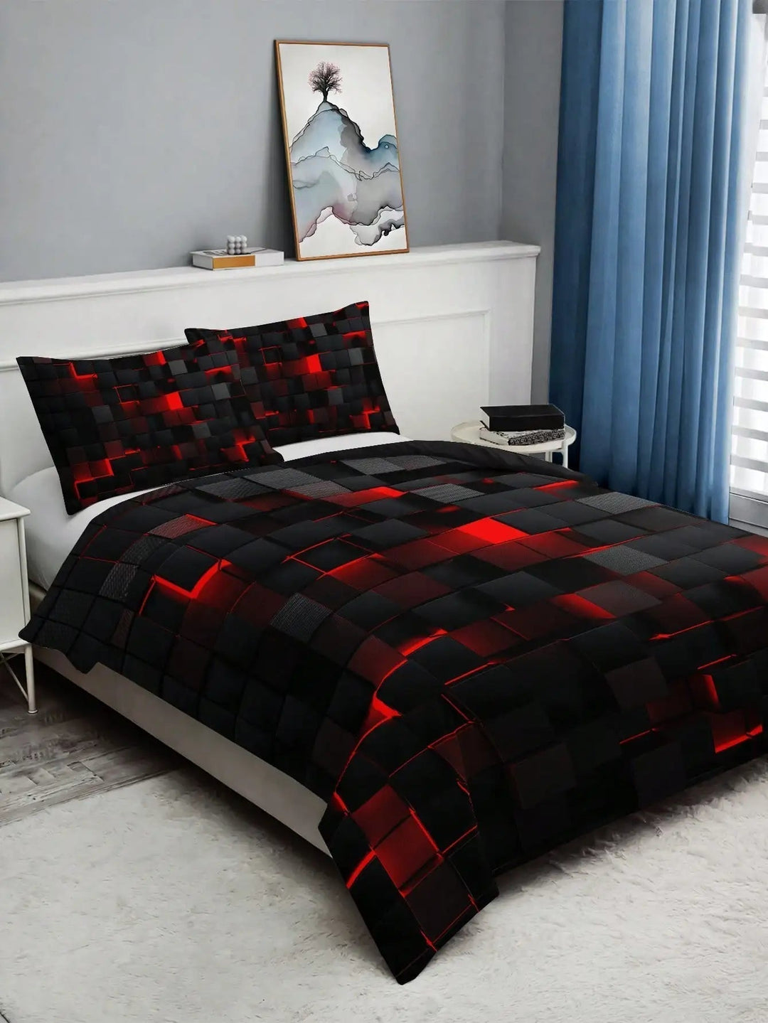 Lisslune | GridLuxe - modern bed linen set with dynamic red grid