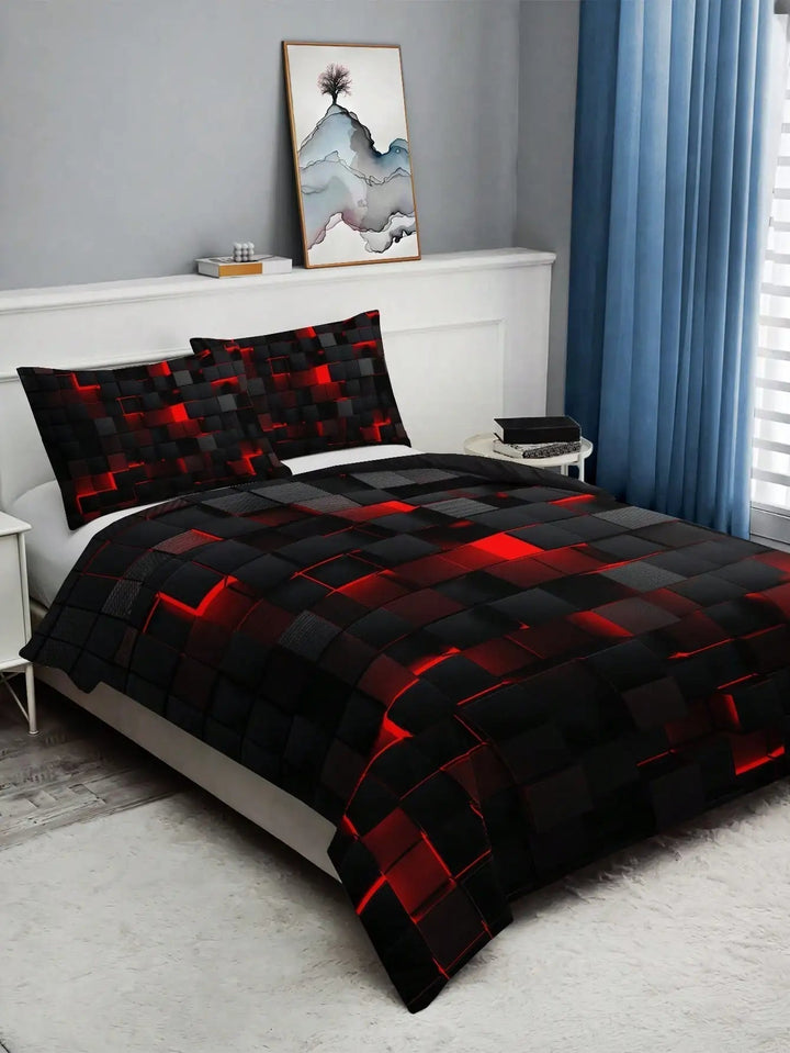 Lisslune | GridLuxe - modern bed linen set with dynamic red grid