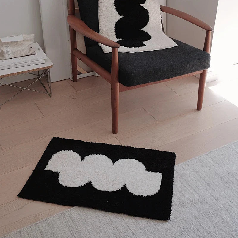 Rynx | Black White Tufte Rug Nightstand Rug Soft Geometric Bath Mat Bedroom Rug Dressing Mat Floor Pad Neat Aesthetic Home Decor