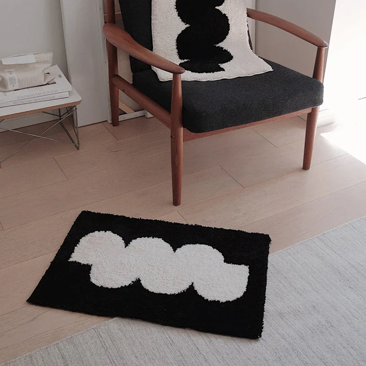 Rynx | Black White Tufte Rug Nightstand Rug Soft Geometric Bath Mat Bedroom Rug Dressing Mat Floor Pad Neat Aesthetic Home Decor