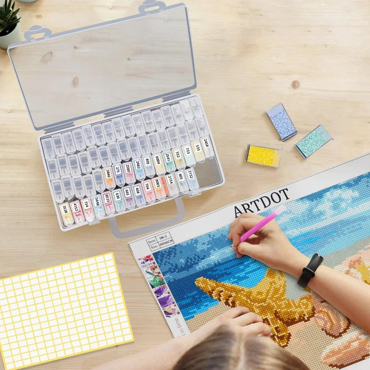 Lisslune | Deluxe 64-Compartment Diamond Painting Bead Storage Organizer with Labels