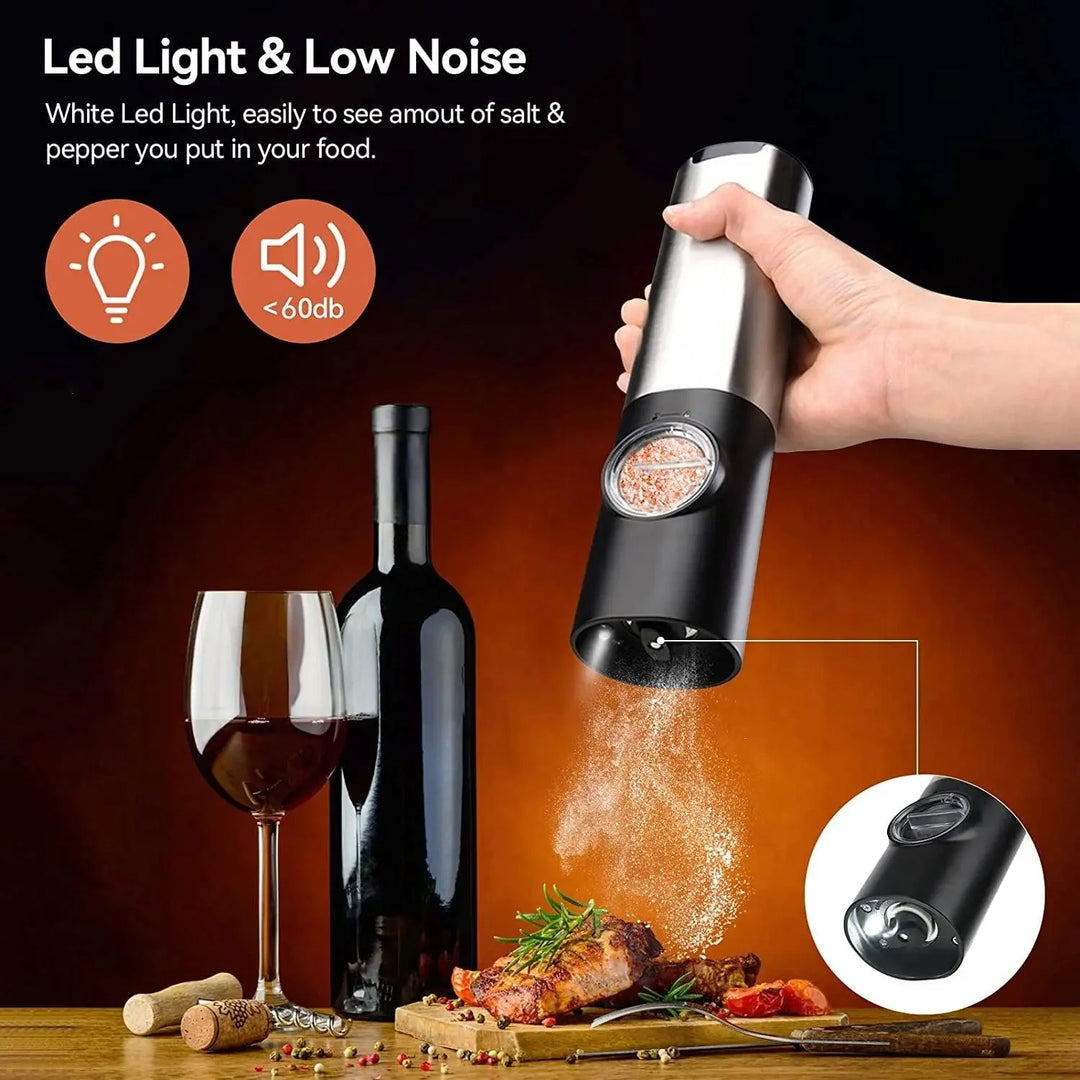 Lisslune | Rechargeable electric salt and pepper mill set with one-handed operation and adjustable grinding settings