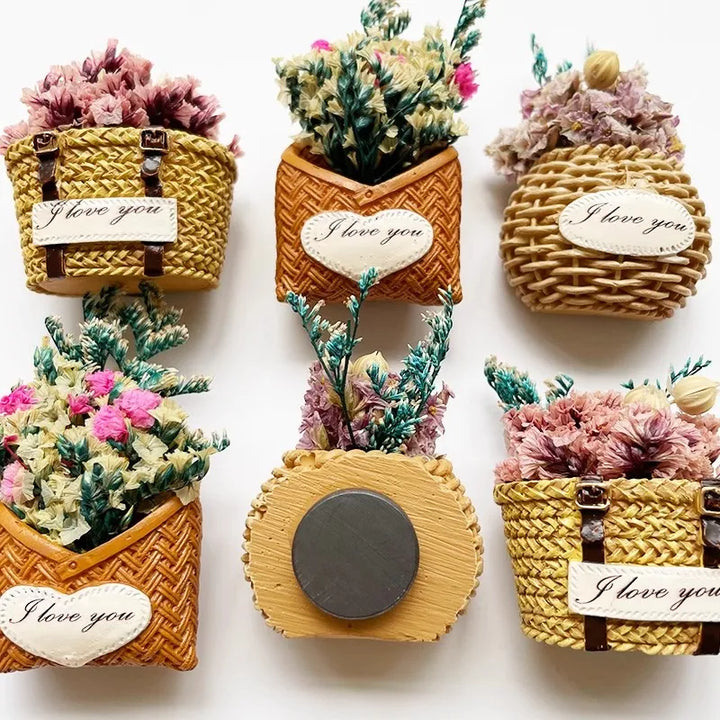 Rynx | Buy 5, get 1 flower basket refrigerator magnets immortal flowers decorated basket for refrigerator magnetic stickers fabrics flowers home