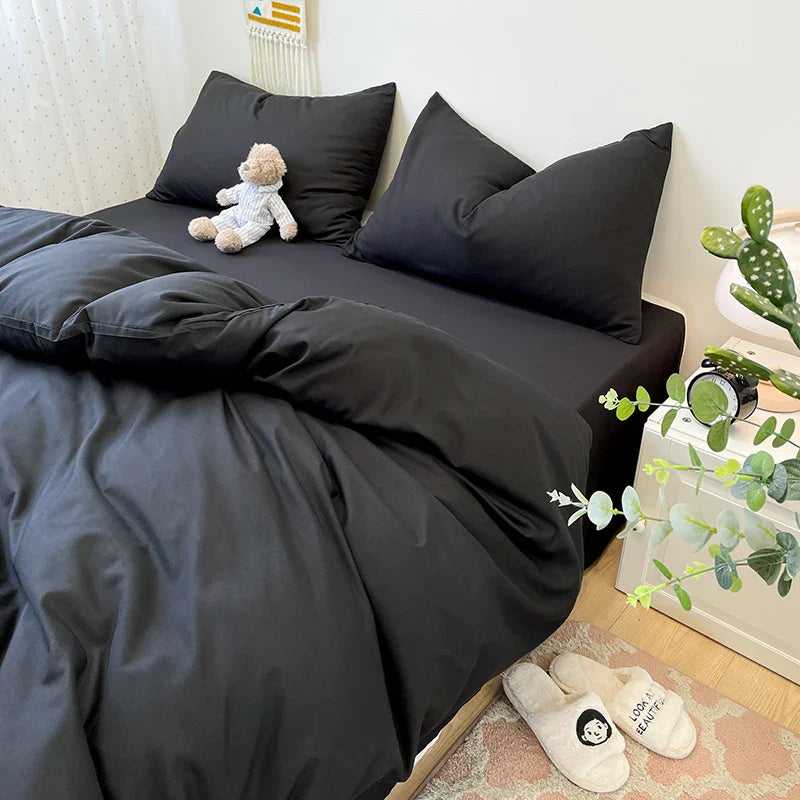 Rynx | Black Bedding Set Soft Bedding Washable Cotton Duvet Cover Pillowcase and Bed Sheet bedding set Home Bedding