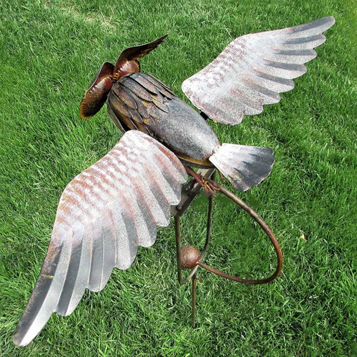 Rynx | Owl Garden Decoration Metal Wings Swinging Owl Wind Spinner Lifesize Weather Eagle for Garden Stone Outdoor Art Statue 1/2Pcs