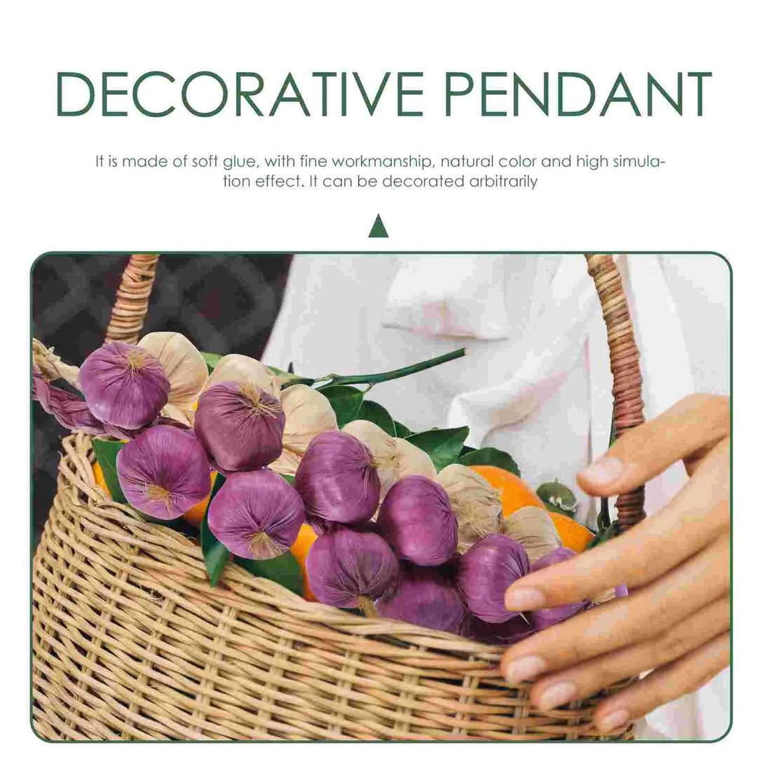 Lisslune | Set of 2 Realistic Garlic Foam Skewers for Rustic Decoration and Photography Props (White & Purple)
