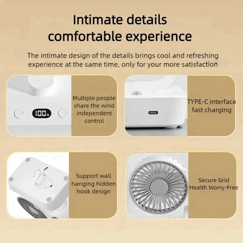 Lisslune | Adjustable Double-Head Portable Table Fan Night Lamp