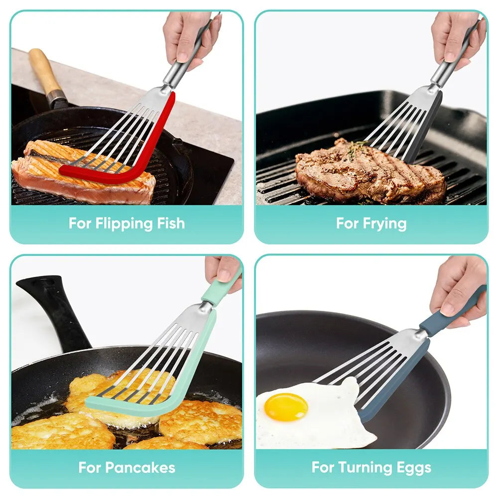 Lisslune | Silicone-Edged Fish Spatula - Stainless Steel, Heat-Resistant, Slotted Turner for Cooking