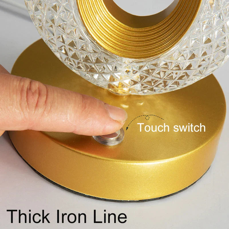 Lisslune | Crystal LED Table Lamp: Dimmable, USB Charging, Touch & Remote Control
