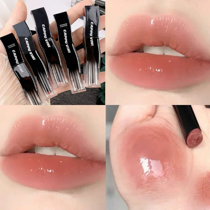Rynx | New Jelly Mirror Black Tube Lipstick Long-lasting Non-sticky Cup Moisturizing Water Light Lip Balm Korean Lip Makeup Cosmetics 1 Piece