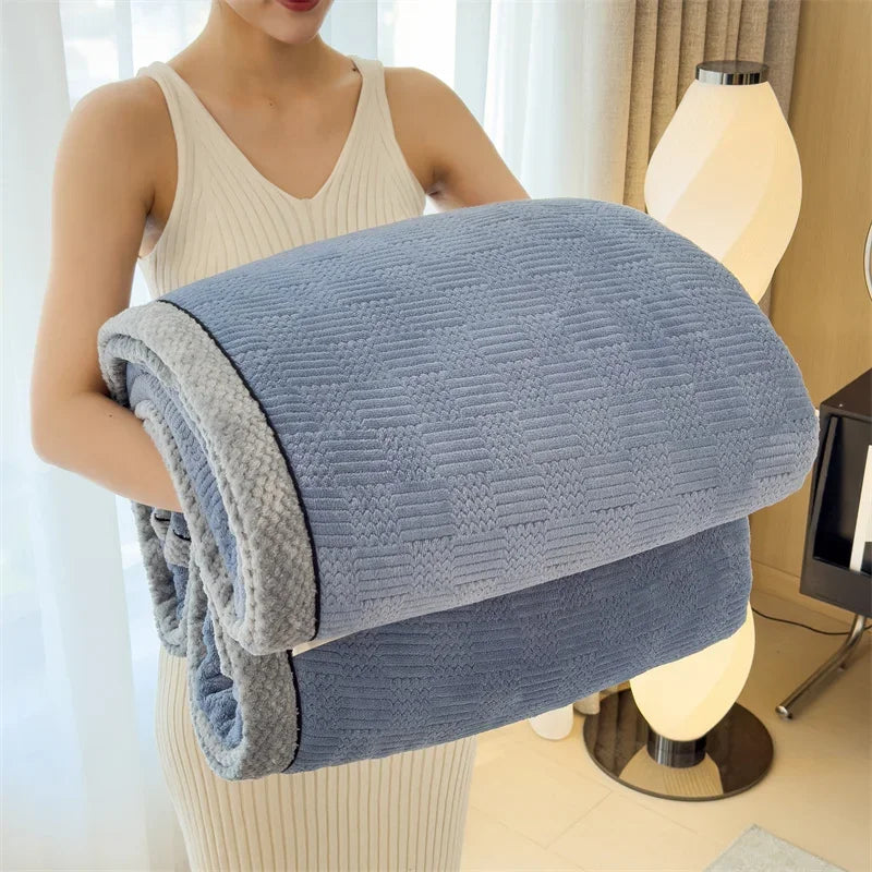 Rynx IEncrypted Carved Velvet Autumn Winter Warm Sofa Blanket Soft Comfortable Warm Bedspreads Throws Fluffy Breathable Bed Sheets