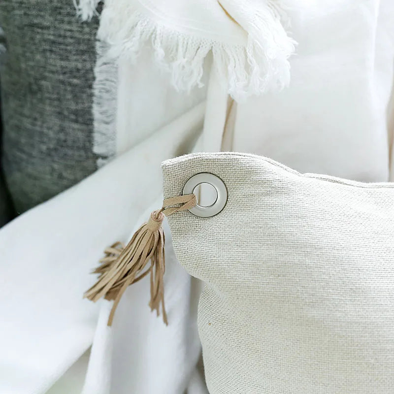 Rynx | Cotton-Linen Cushion Cover French Style Cushion Cover with Tassels Square Back Cushion Pillowcase Decor Living Space 45x45cm