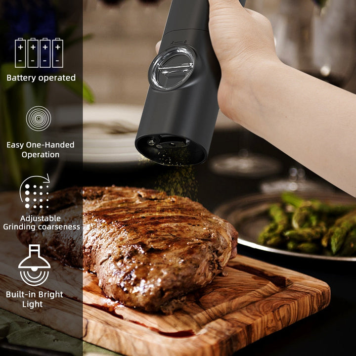 Lisslune | Electric automatic pepper and salt mill with LED light and adjustable grind - Perfect for the kitchen or the restaurant