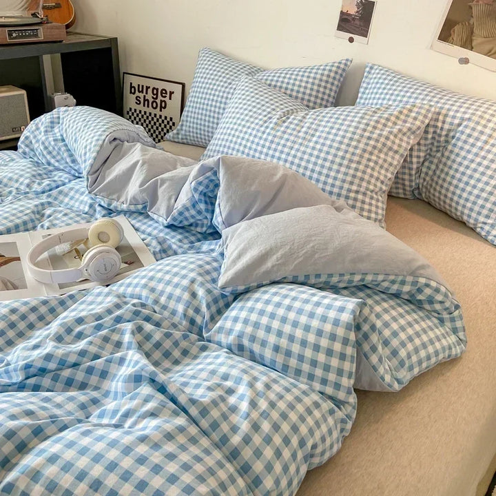 Rynx Japanese Style Check Queen Duvet Cover Set 1/3 Pieces Soft Washed Duvet and Pillowcase or just Duvet Covers Skin-Friendly