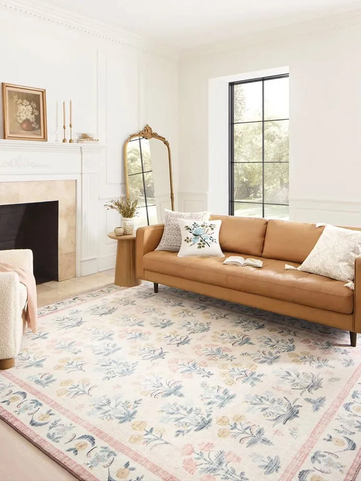 Rynx | Turkish Style Living Room Rugs Comfortable Bedroom Rugs Non-Slip Stain Resistant Carpet Soft Thickened Carpet Floral Tapis IG